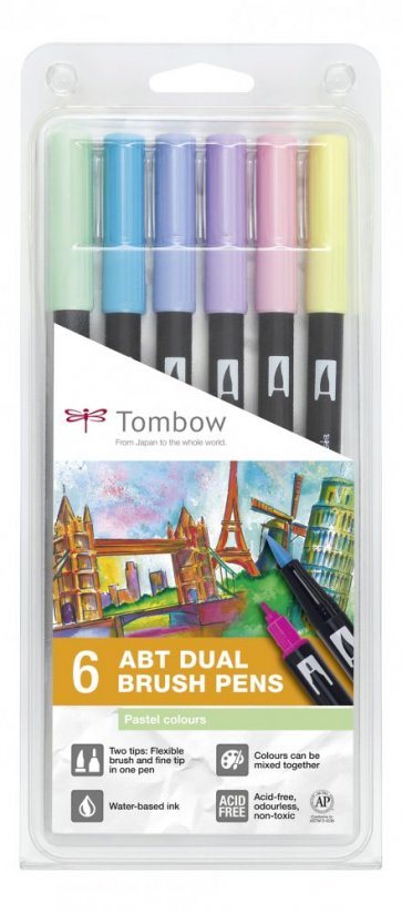 Sada oboustranných fixů Tombow ABT Dual - Pastels (6 ks)