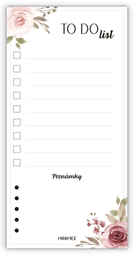 Trhací blok - TO DO LIST 90x180mm - růže